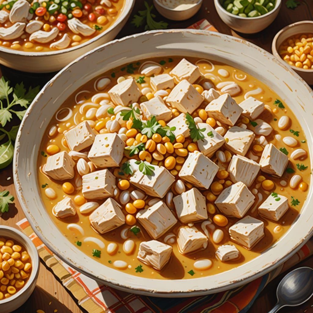 Mouthwatering White Chicken Chili Gouache Painting