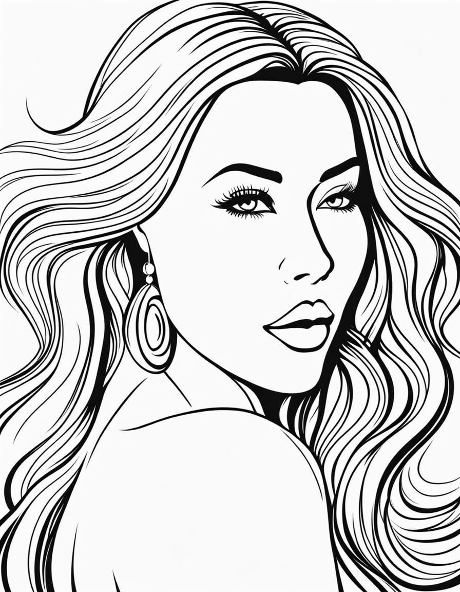 Elegant Line Art Portrait of Curvy Woman