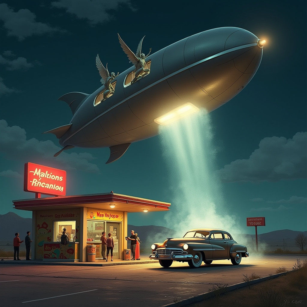 Sleek Spacecraft Meets Peaceful Crowd at Dusk