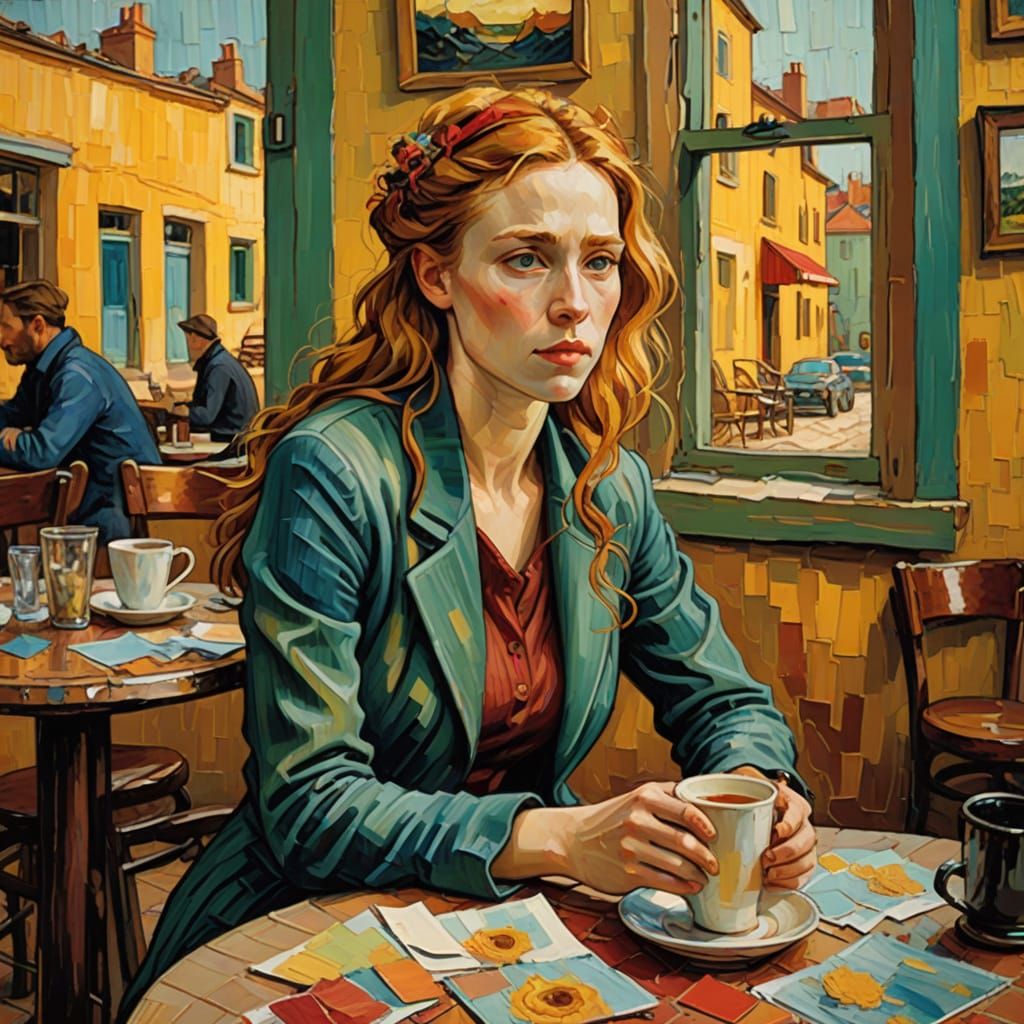 Whimsical Café Scene in Impressionist Style