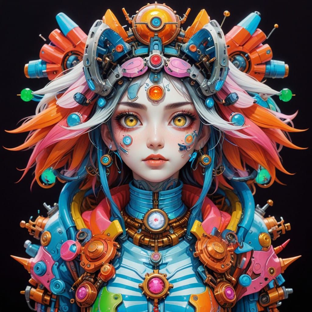 Cyberpunk Wonderbot in Vibrant Steampunk Wonderland