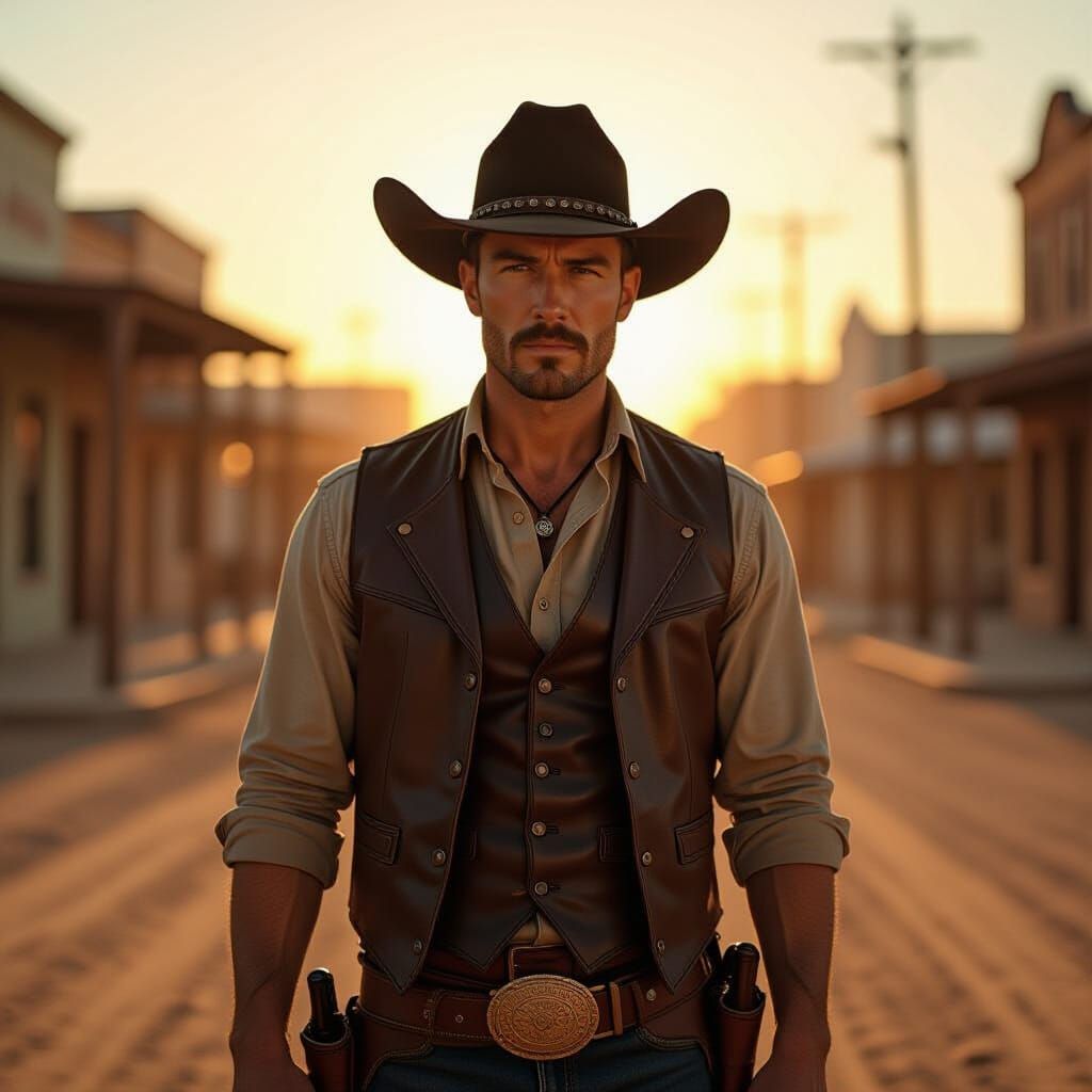 Defiant Tejano Gunslinger in Golden Light