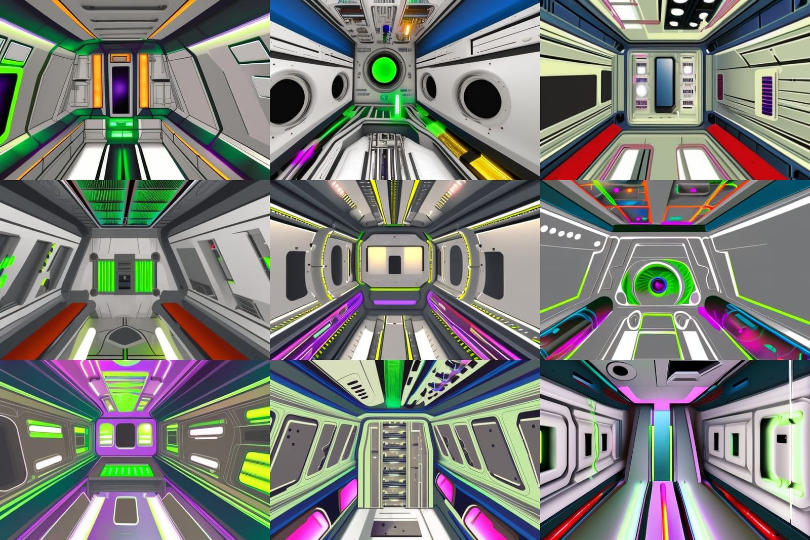 Detailed Sci-Fi Shuttle Interior with Green and Purple Light...