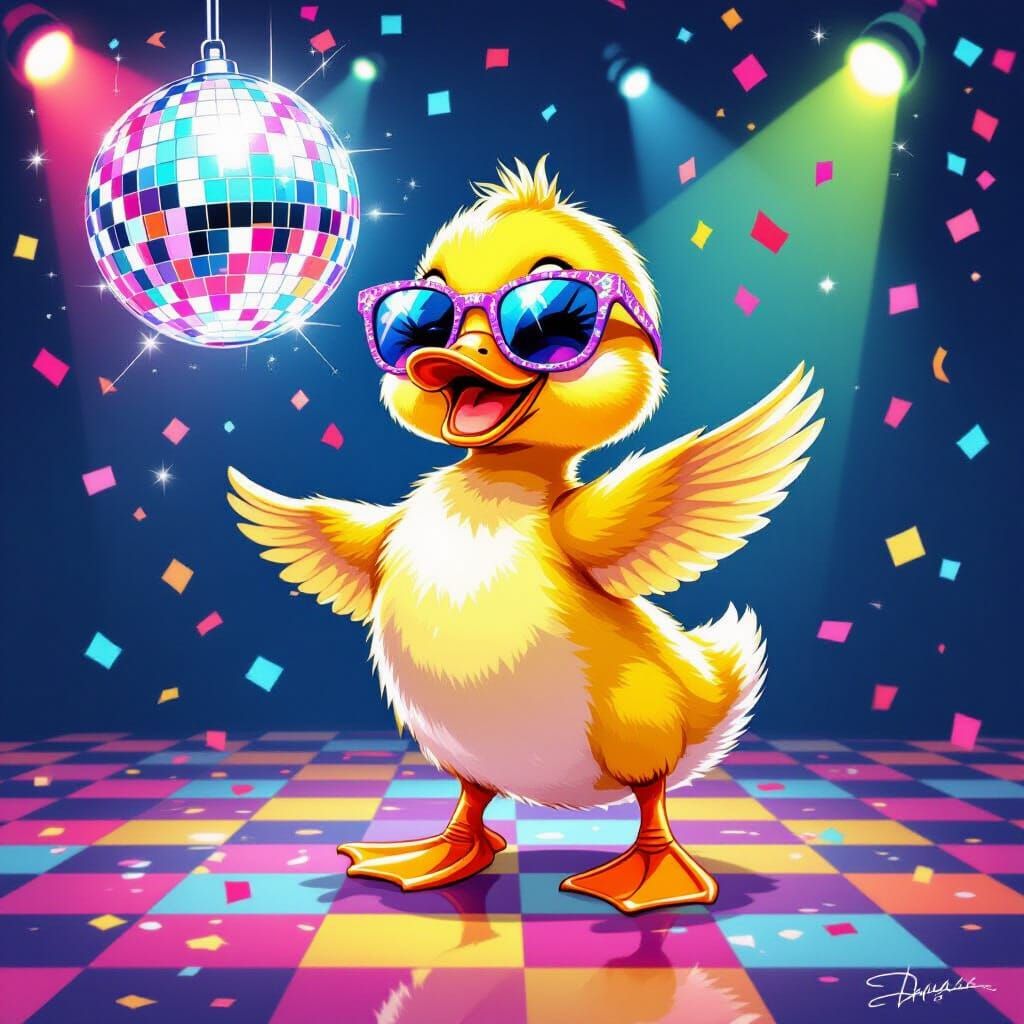 Duckling Disco Dance Party in Pop Art Style