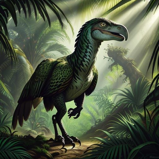 Prehistoric Raptor in Lush Jungle Digital Painting