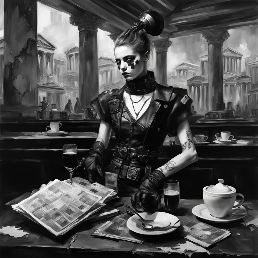 Cybergoth Model in Coffee Shop Art Exhibit