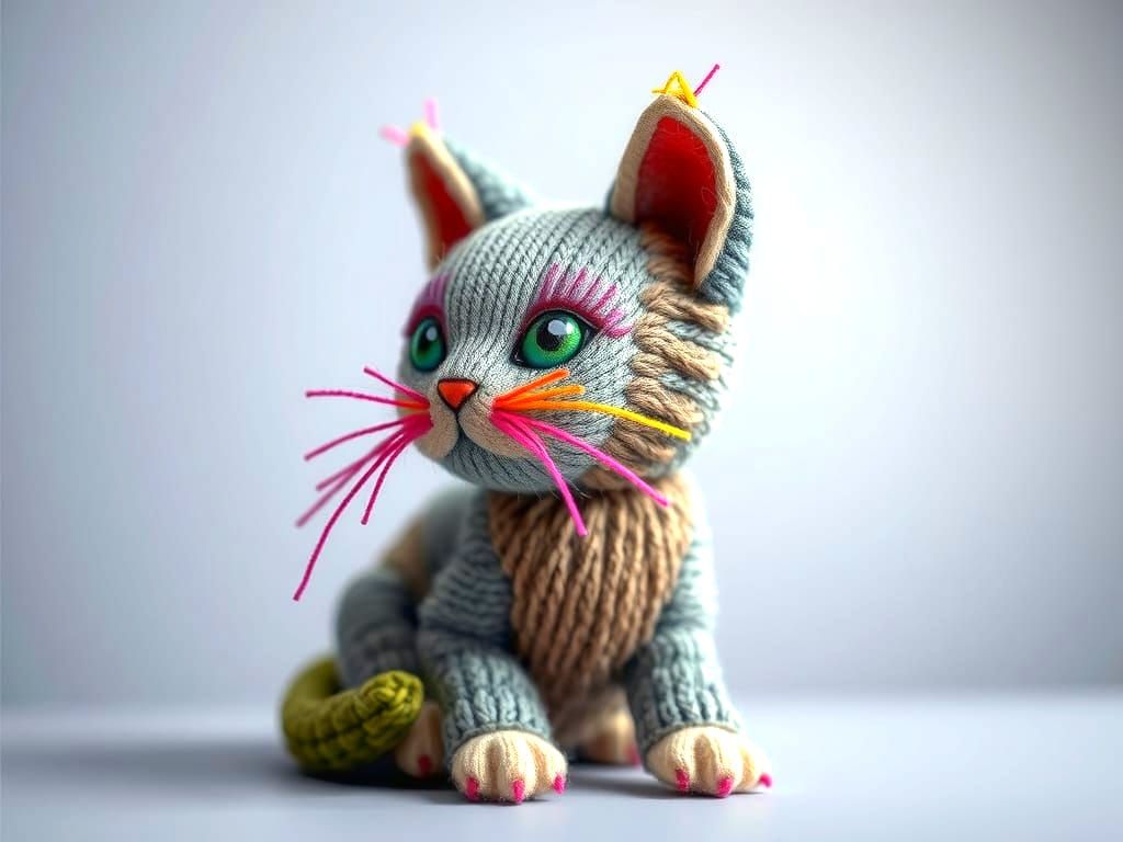 Realist Fabric Cat with Multicolored Whiskers