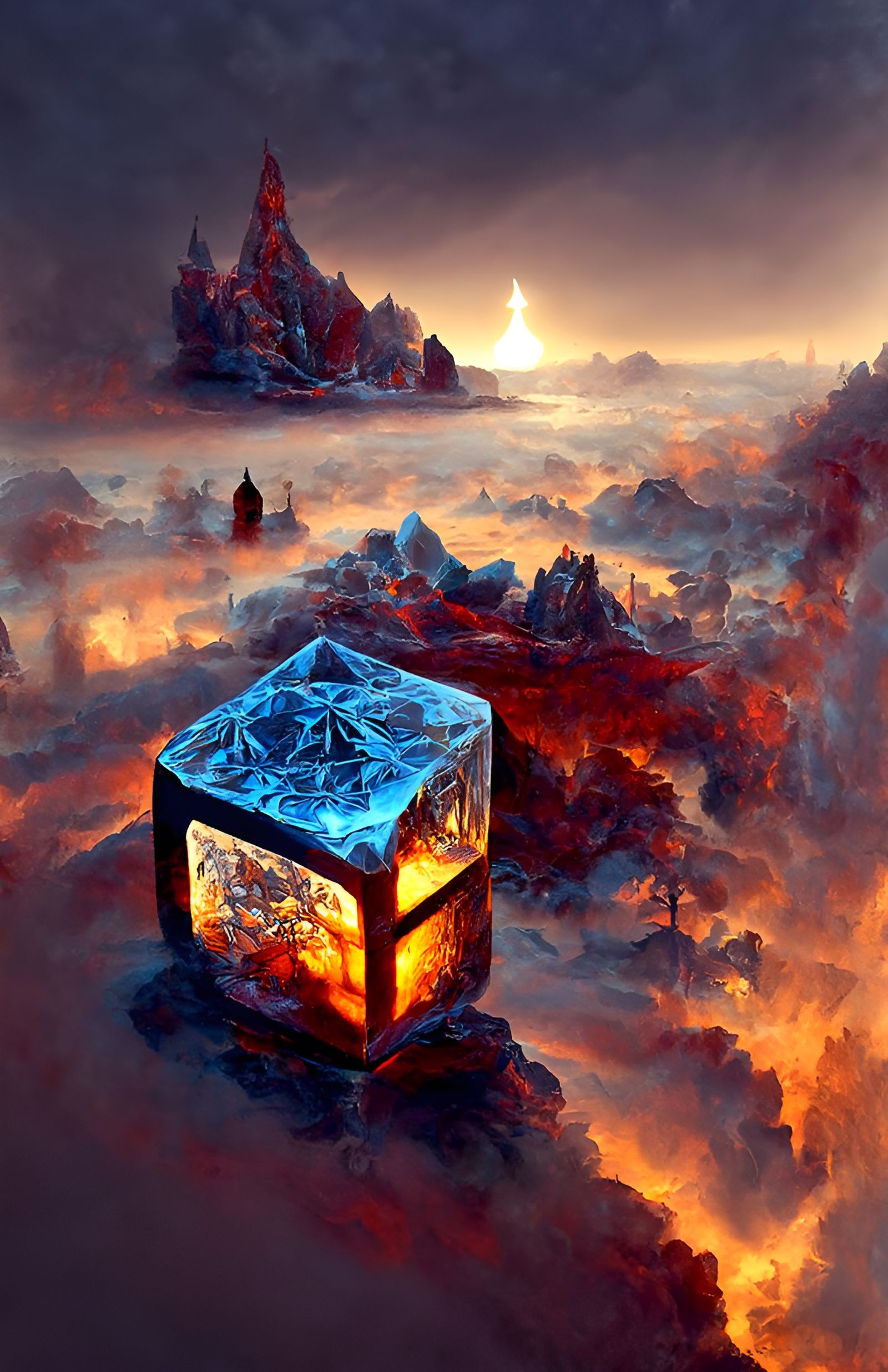 Mystical Cube in Alien Landscape, Photorealistic Rendering
