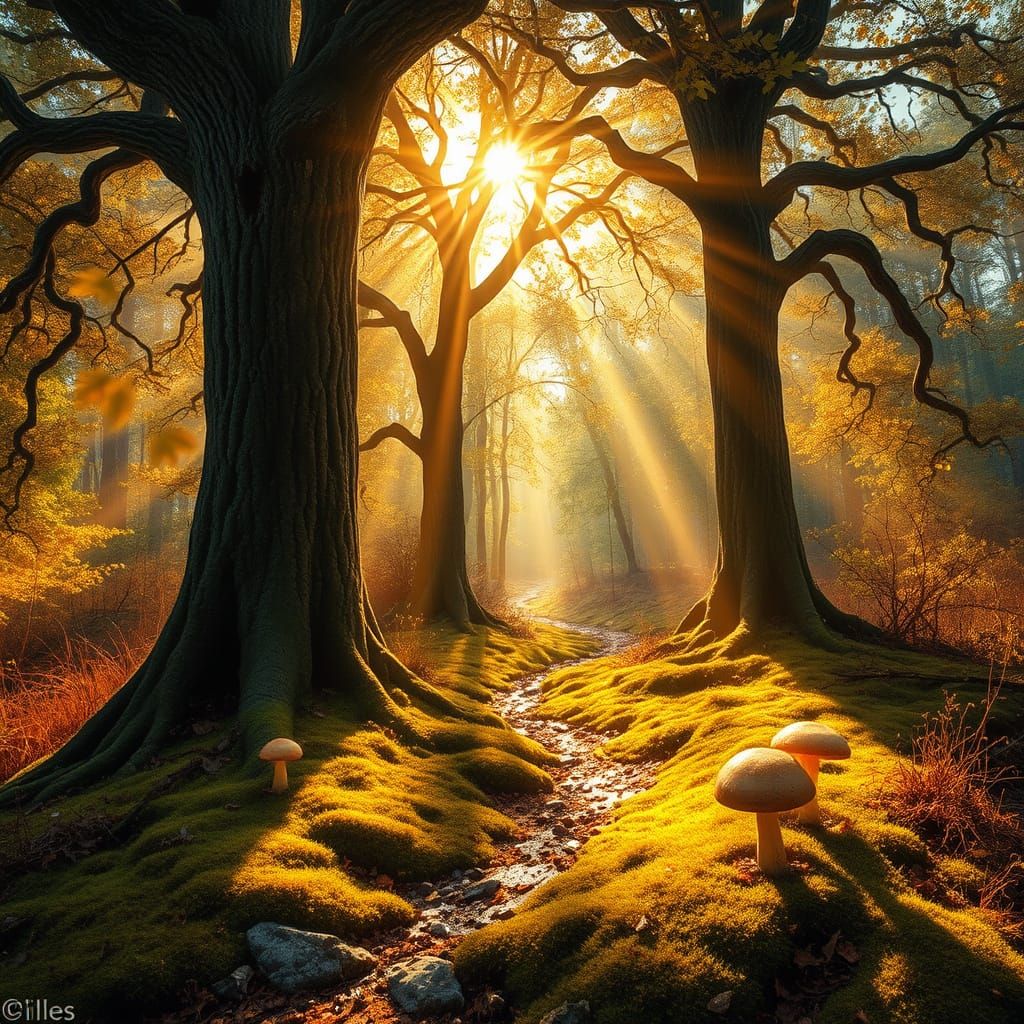 Golden Woodland Oasis in Vibrant Autumnal Colors