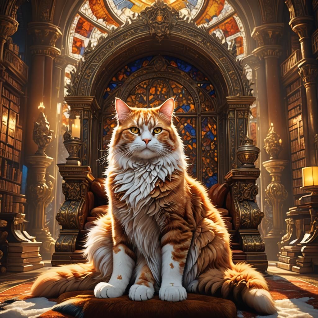 Majestic Orange Cat in Baroque Throne Room