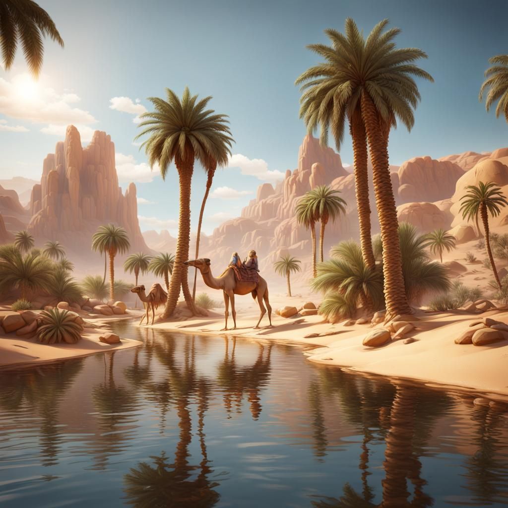 Desert Oasis Matte Painting in Deep Color