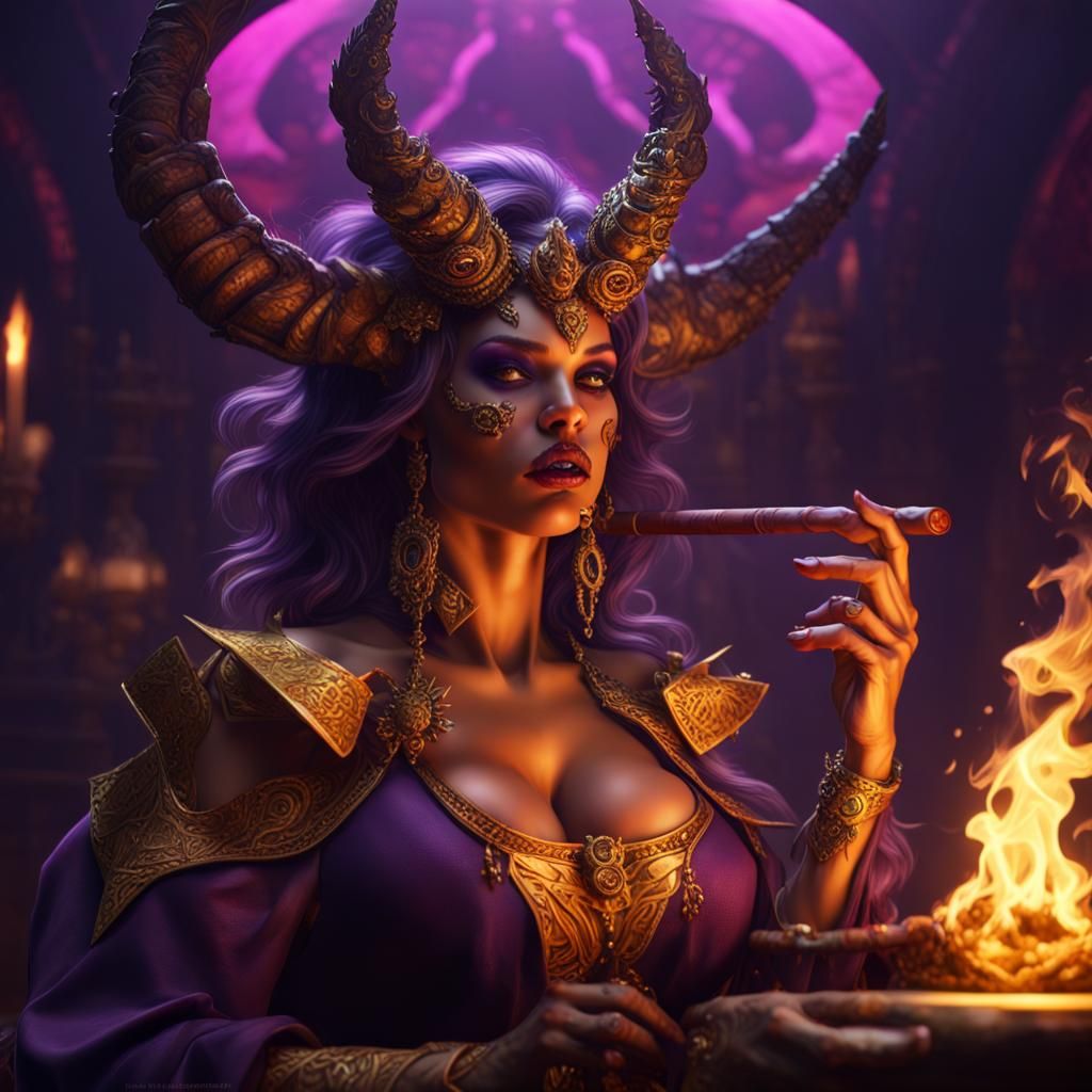 Cigar Smoking Demon Woman: Dark Fantasy Concept Art