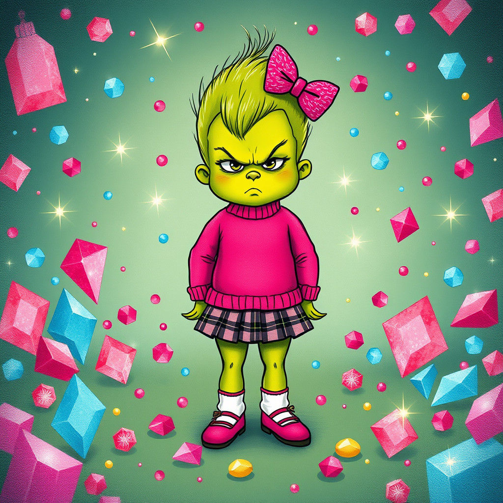 Grinch-Themed Baby Girl Surrounded by Gems