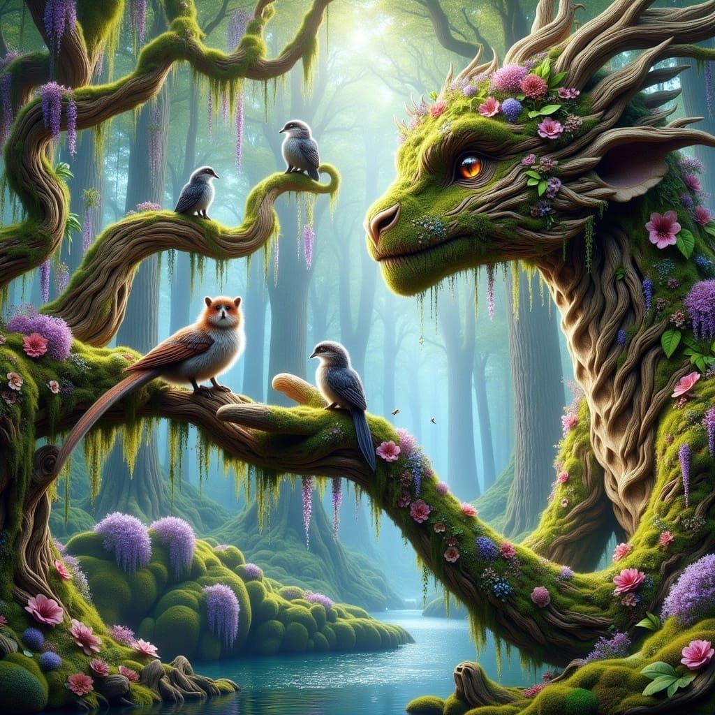 Cute Owls Perched in a Majestic Tree with an Enchanted Ent D...
