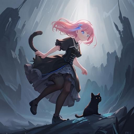 Girl with Cat in Vibrant Oil Painting Style