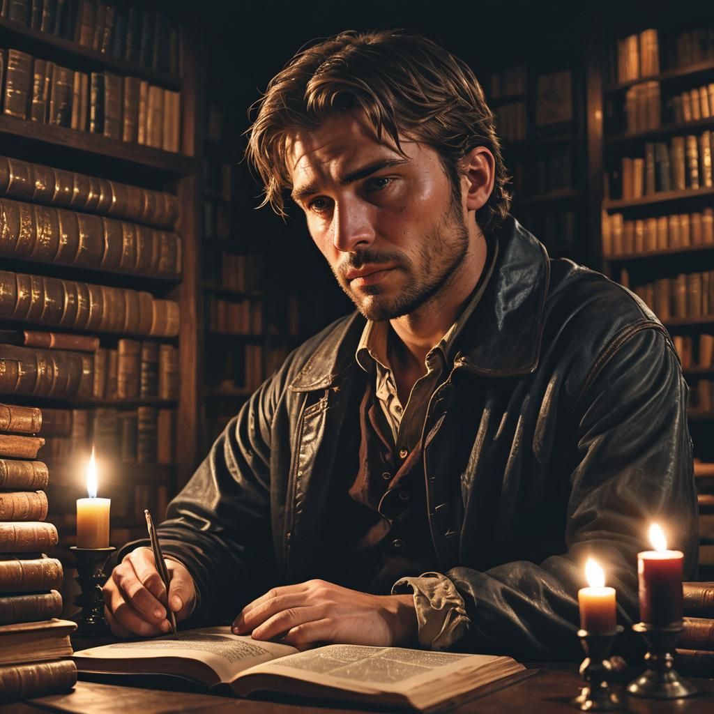 Hyper-Realistic Portrait of a Contemplative Man in a Dimly L...