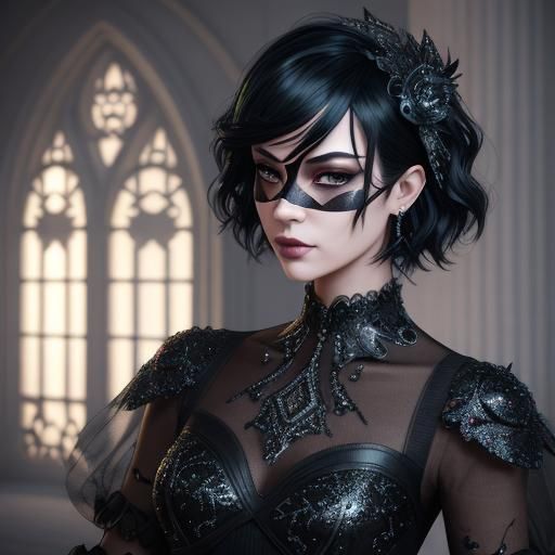 Goth Punk Woman in Mask at Joyful Ball