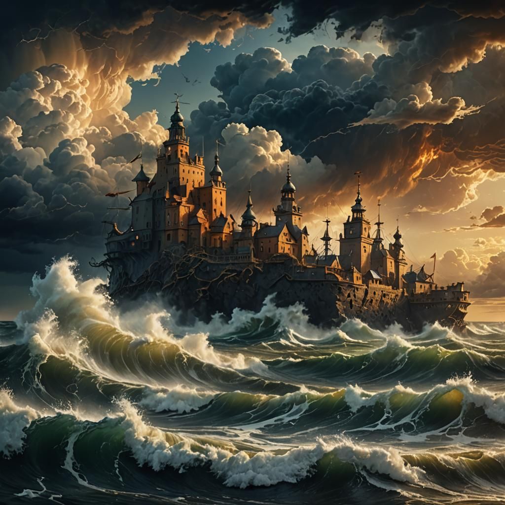 Breathtaking Sunset Over Turbulent Sea With Storms