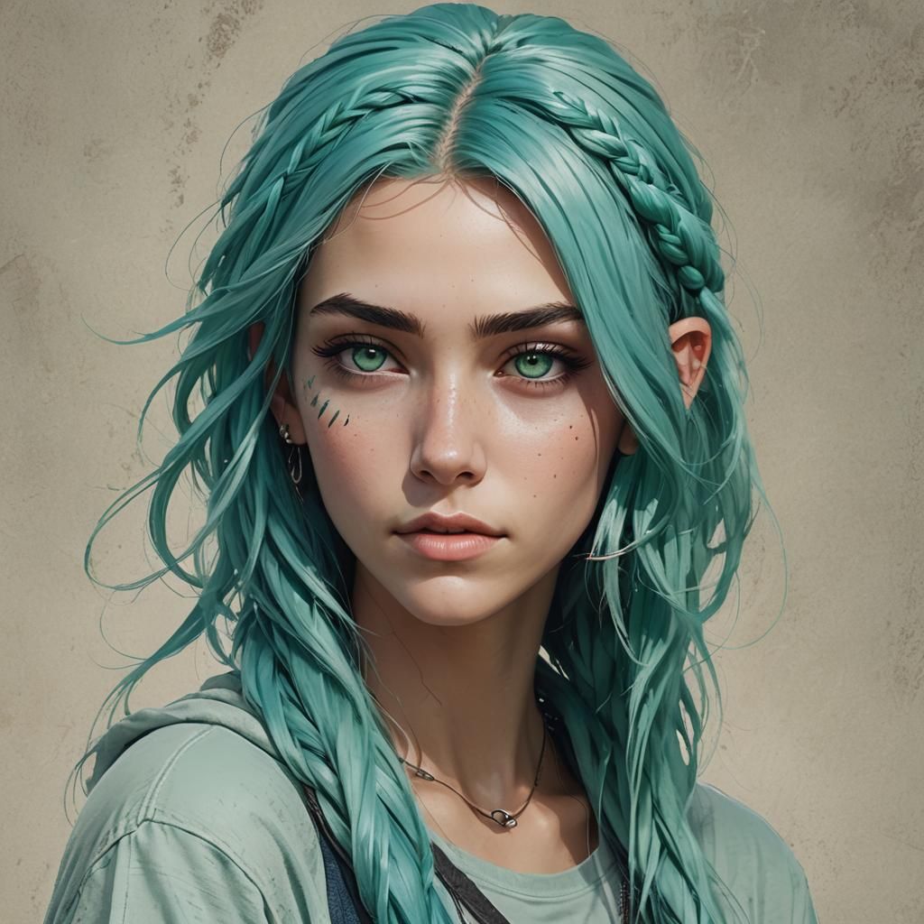Turquoise-Haired Teen Portrait in Fantasy Style