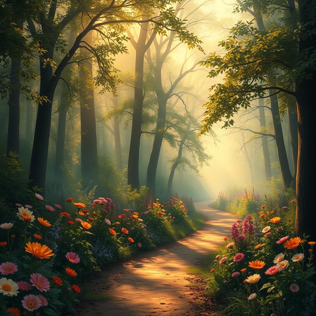 Enchanted Forest Path in Dreamlike Lighting