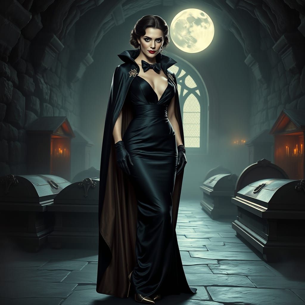 Elegant Vampire Countess in Black Tie Attire