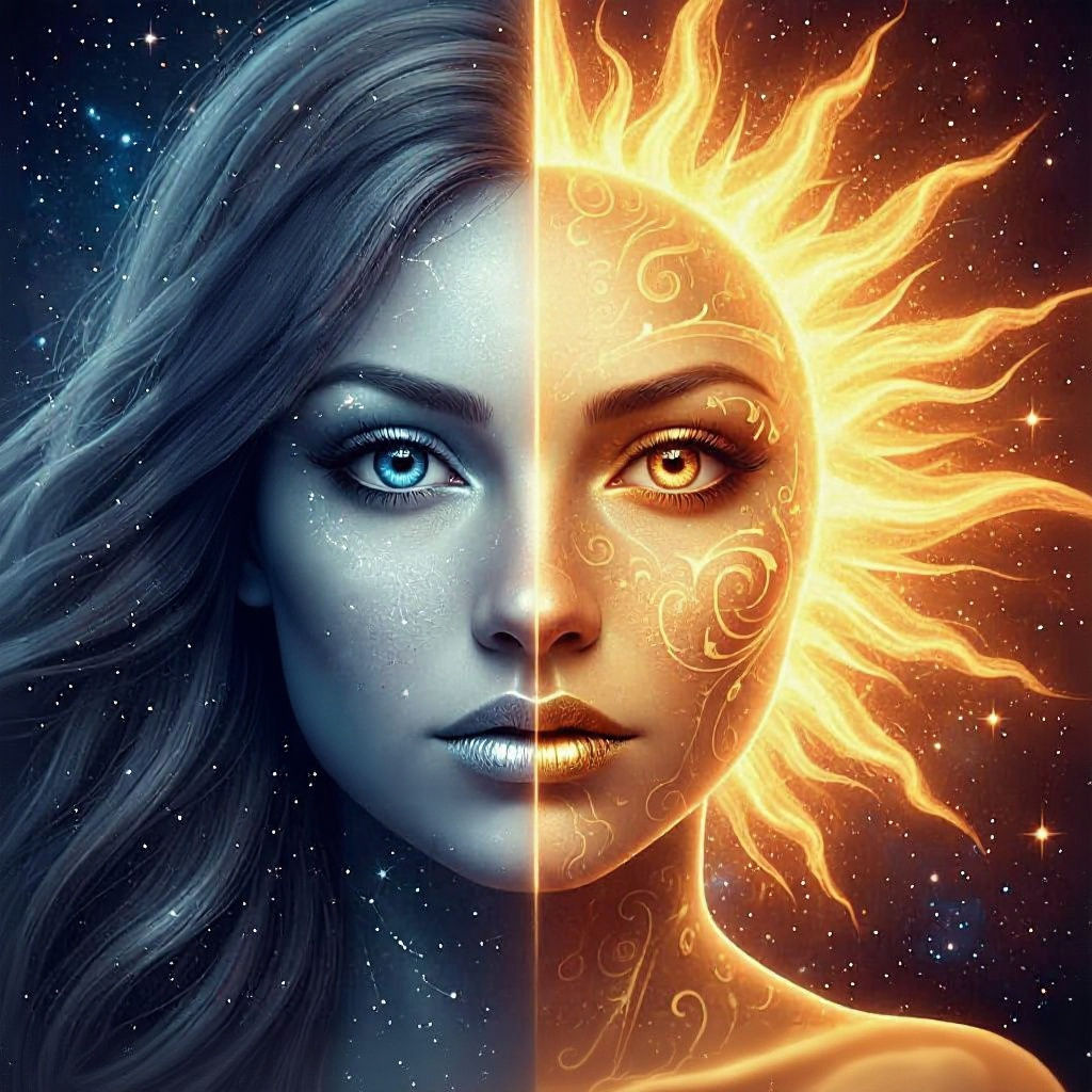 Woman's Face: Sun and Moon Duality