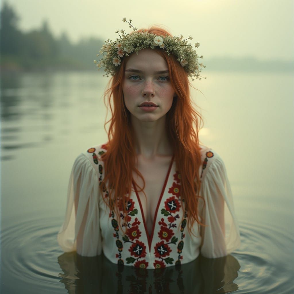 Mystical Slavic Goddess Emerging from the Water