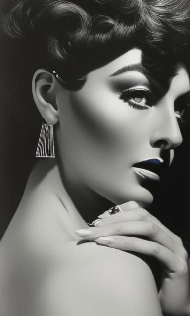 Regal Portrait of a Young Woman in Mixed Media Style