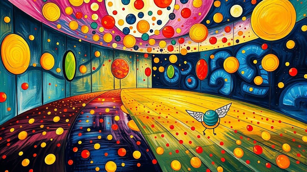 Vibrant Dreamscape Inspired by Yayoi Kusama's Cosmic Visions