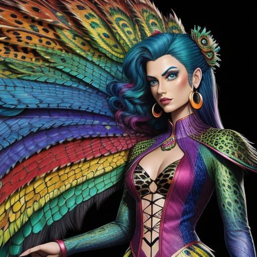 Rainbow Dragon Woman: Comic Book Art Portrait