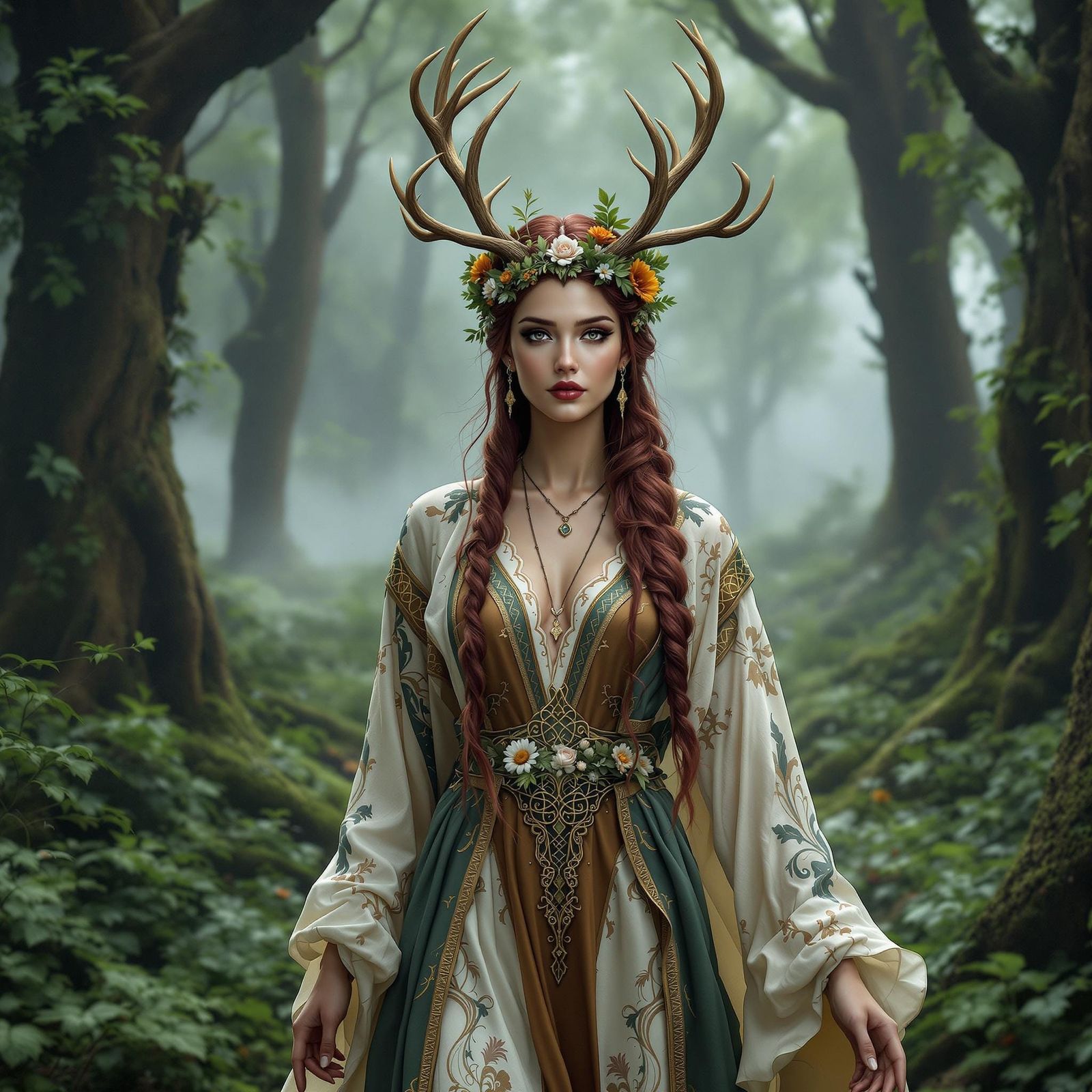Gaulish Celtic Goddess in Forest, Digital Matte Painting