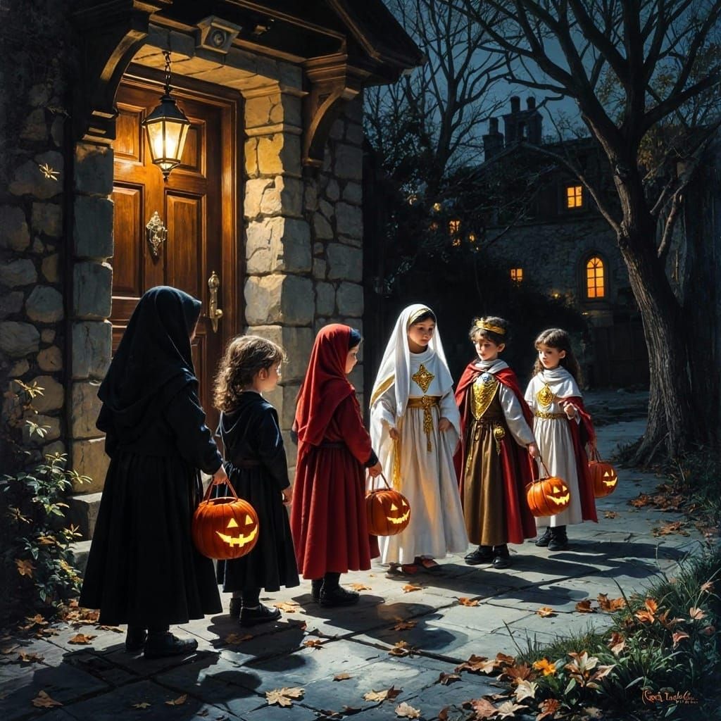 Children as Saints Trick-or-Treating Door to Door
