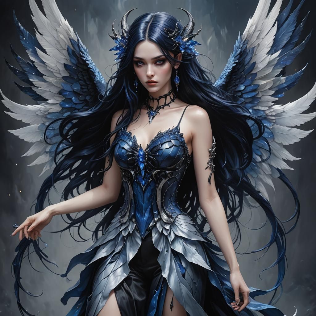 Hyperrealistic Gothic Woman with Demon Wings