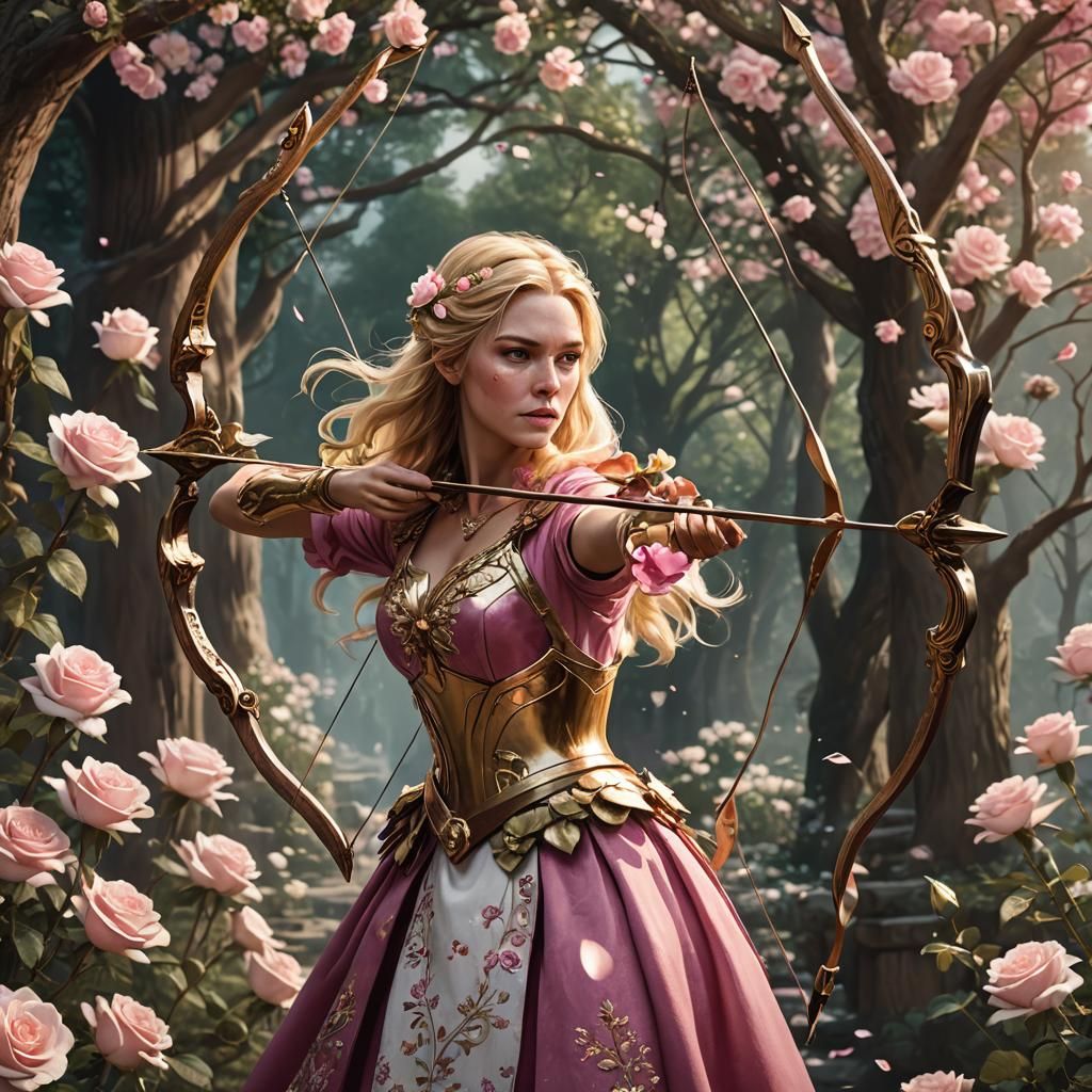 Archer with Roses: Detailed Matte Painting in 8K