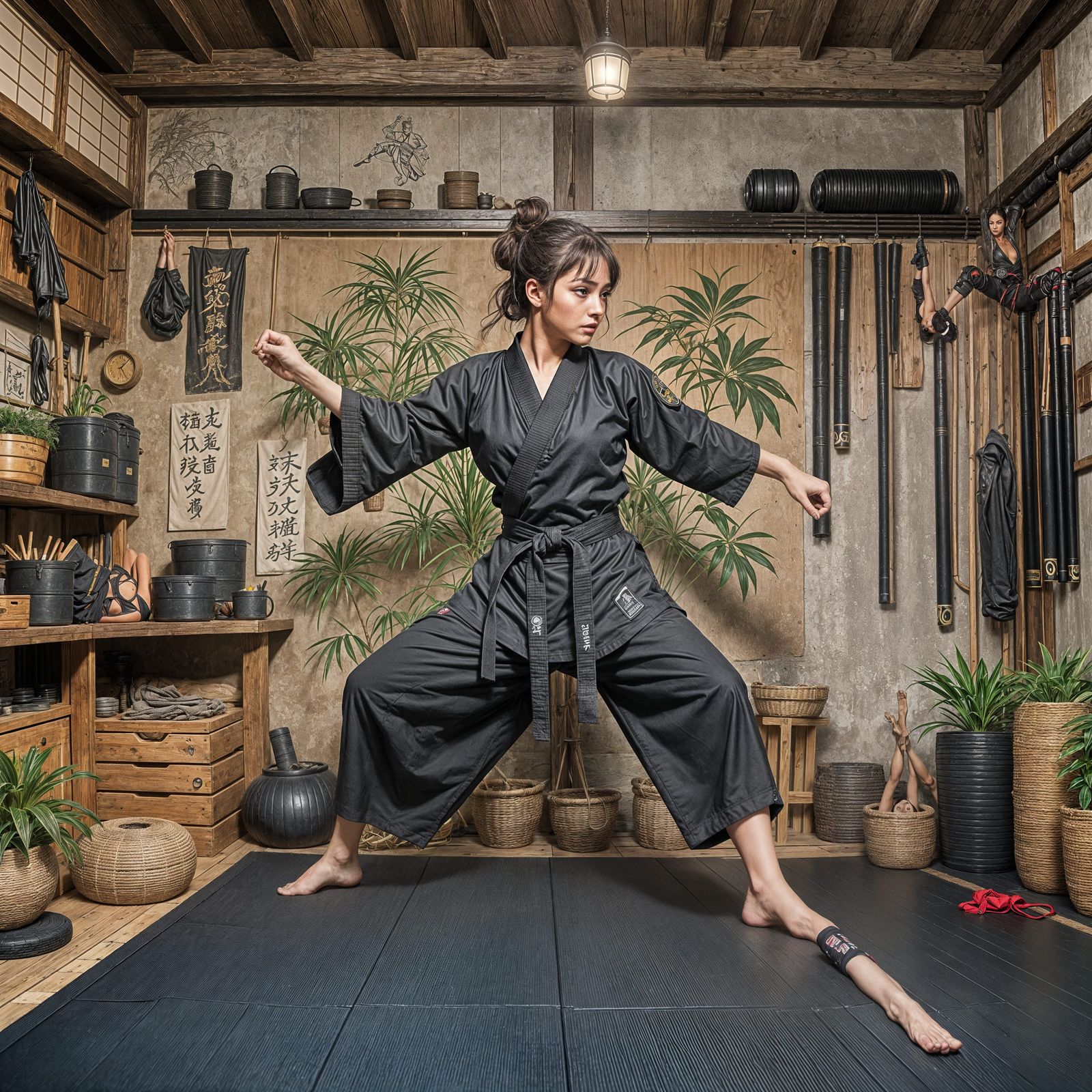 Woman in Karate Gi Doing Splits at Home