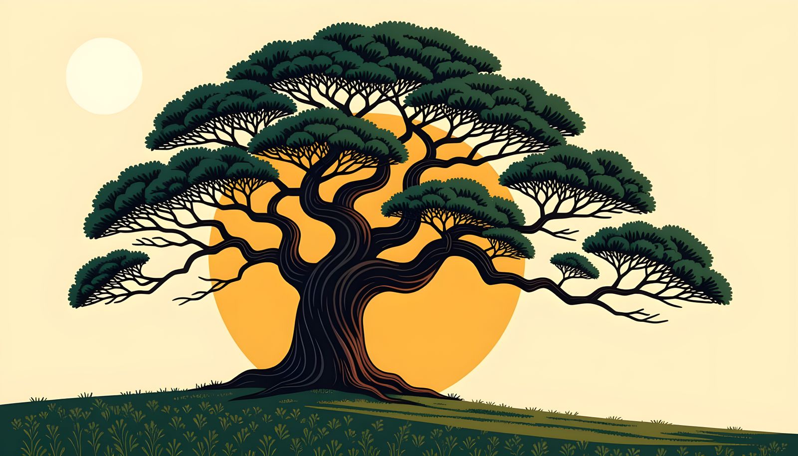 Charcoal Tree Silhouette in a Serene Landscape