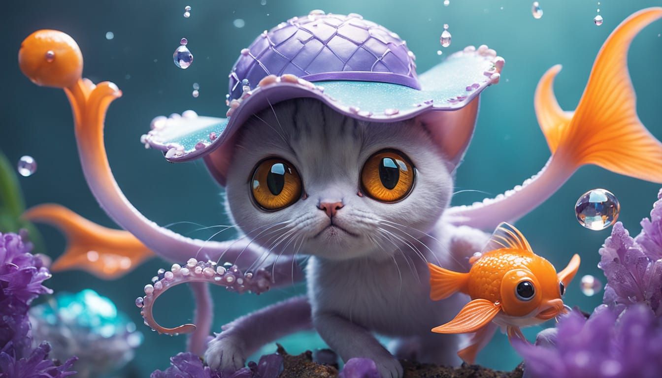 Whimsical, Glowing Octopus Gremlin in Pirate Hat