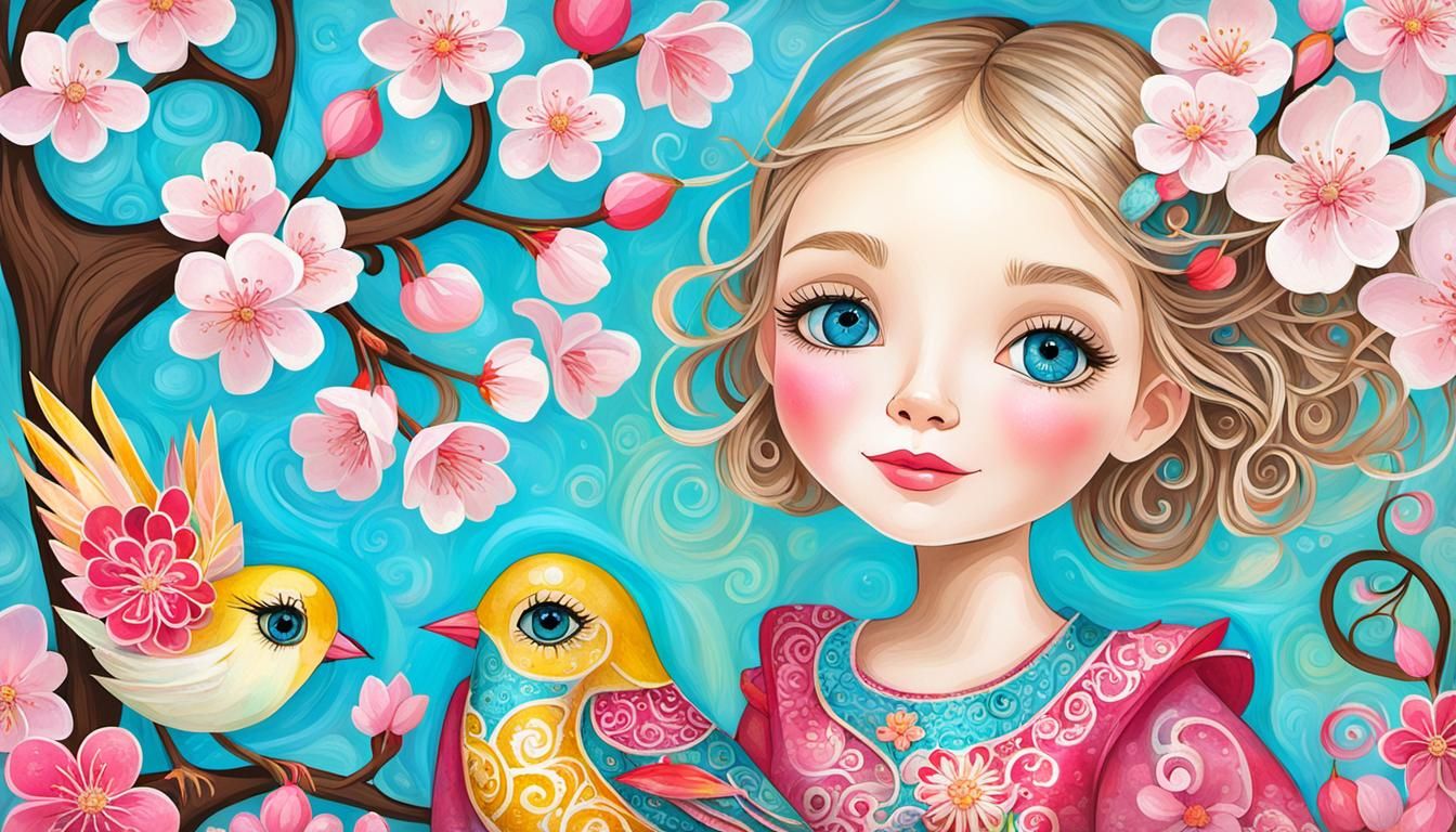 Dreamlike Portrait with Flowers in Watercolor Style