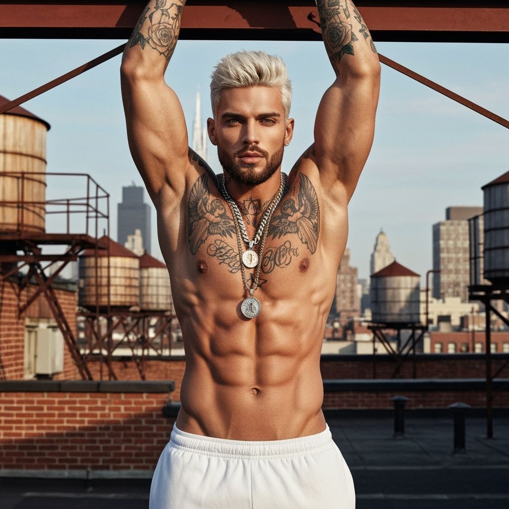 Striking Male Model on Manhattan Rooftop at Sunset
