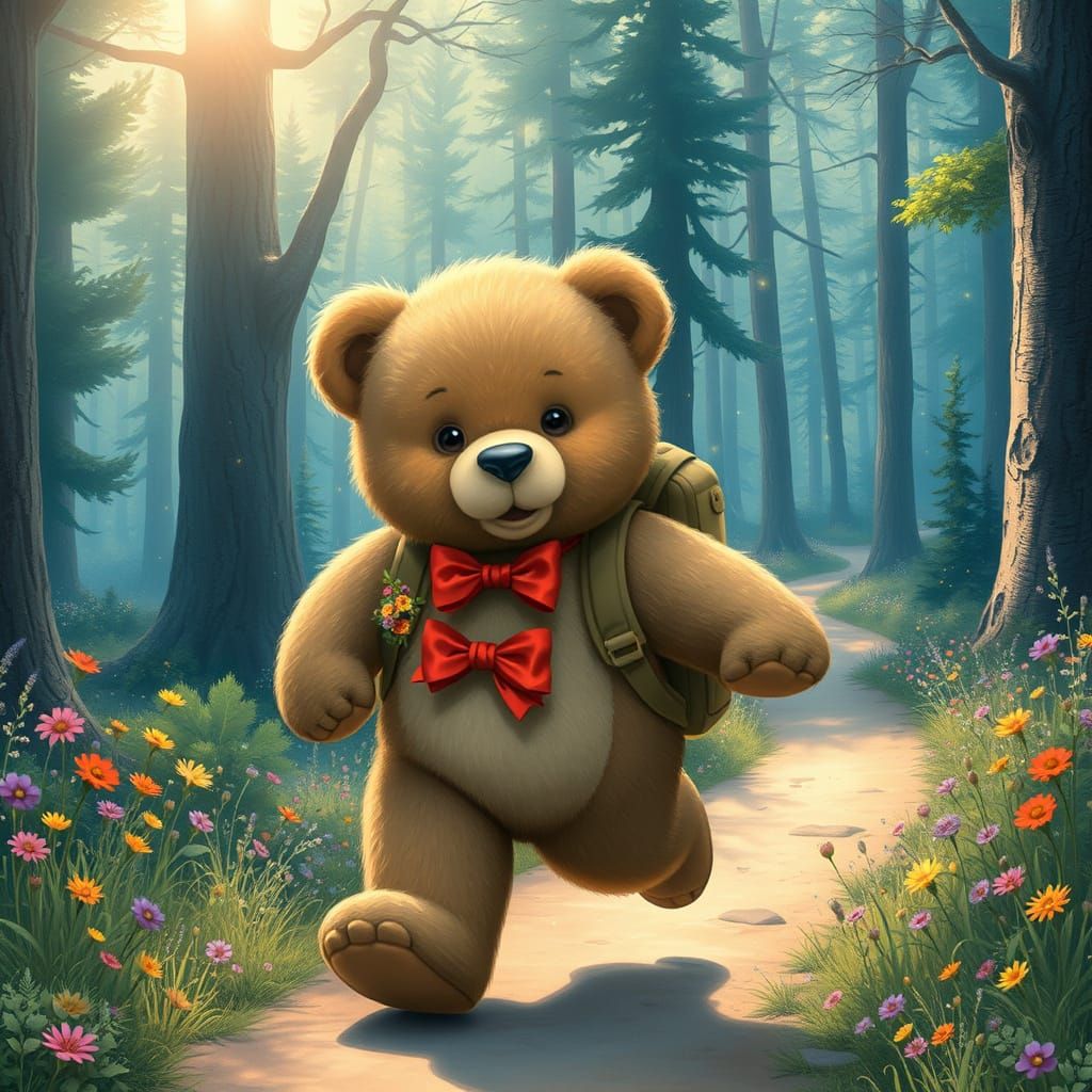 Teddy Bear Runs Wild in Enchanted Forest