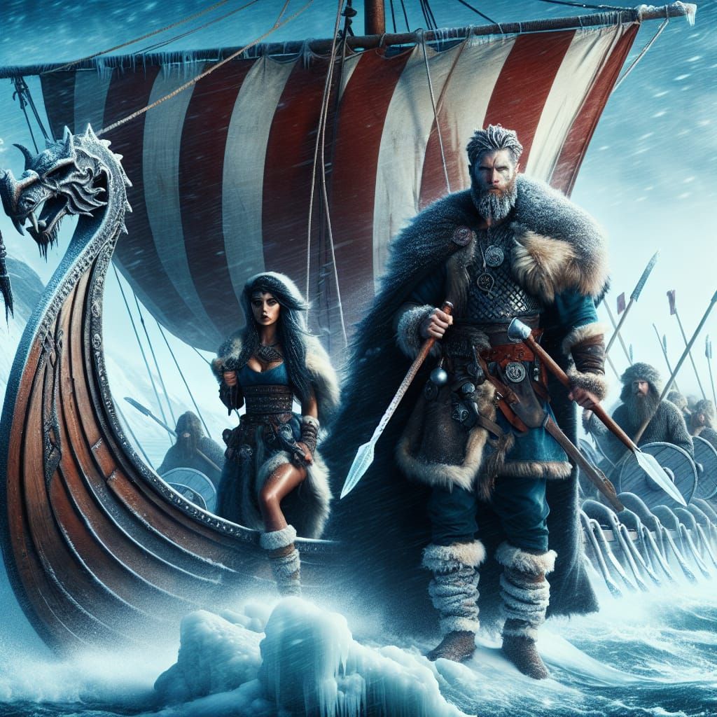 Viking Warrior and Wife Brave Winter Storm
