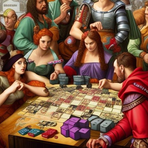Roman Women Dice Game in Renaissance Style