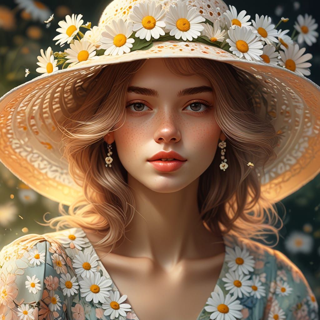 Woman in Daisy Dress: A Vibrant Digital Painting