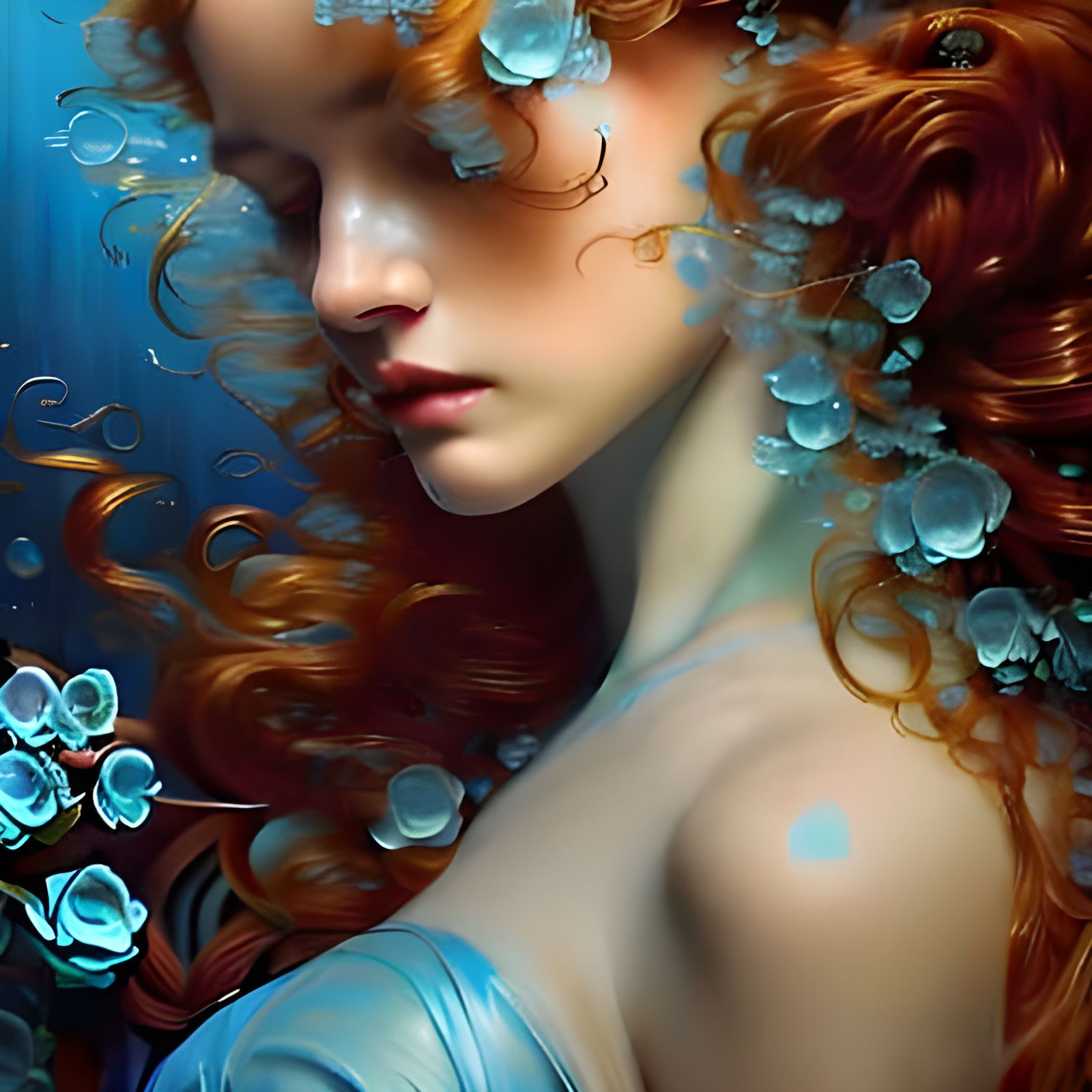 Aquamarine Scenic Image in Rococo Style