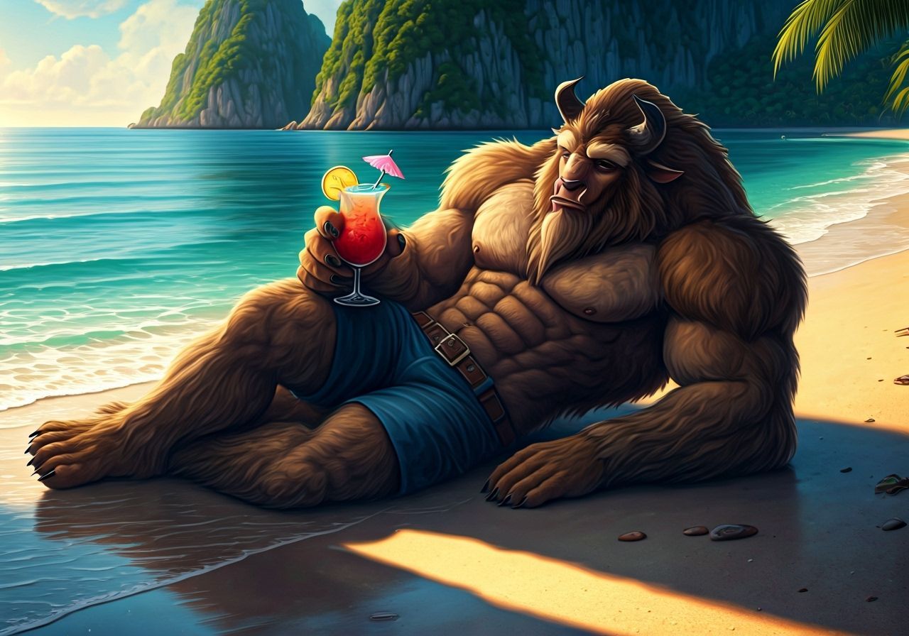 Beast Enjoys Tropical Beach Vacation in Golden Hour