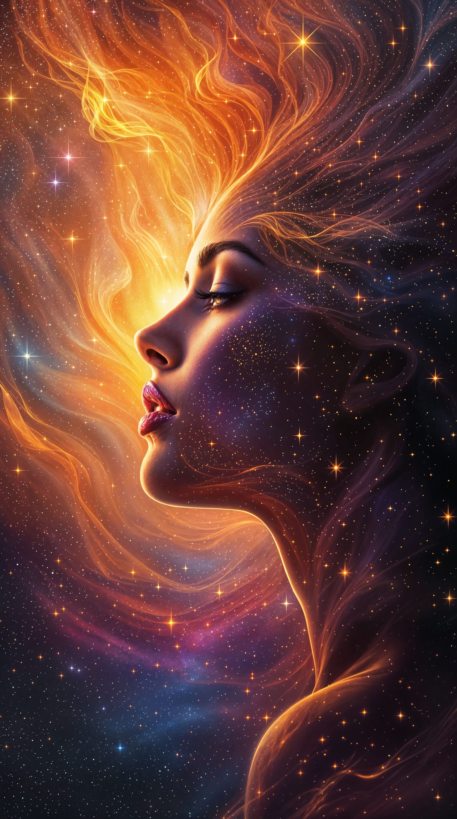Woman in Cosmic Swirl, Digital Art with Sci-Fi Aesthetic