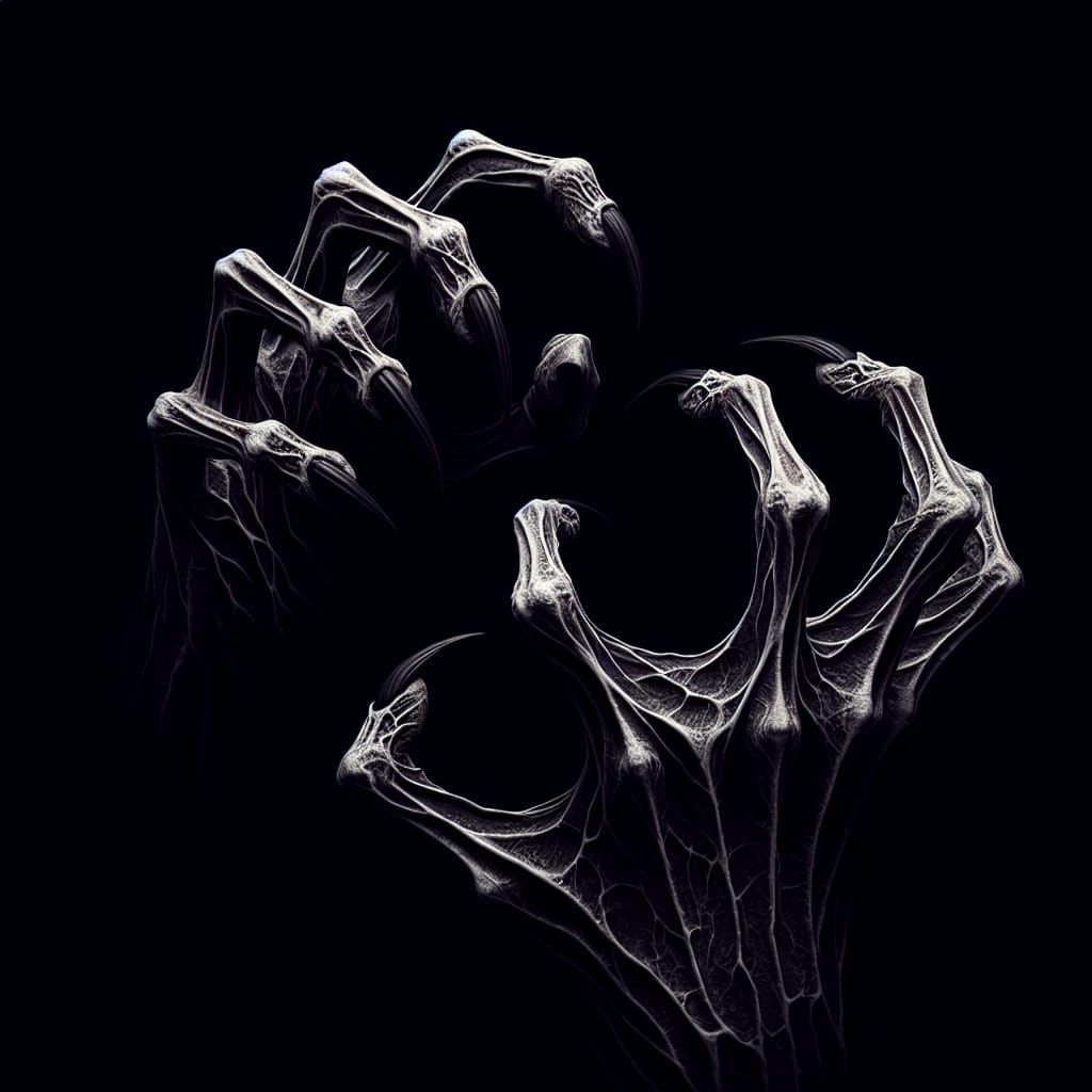 a surreal portrait of a dark void, claws are reaching up fro...