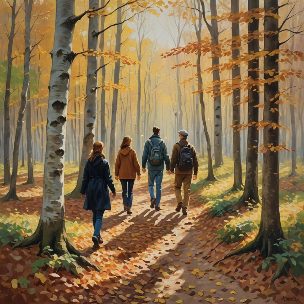 Impressionist Autumn Stroll: Golden Light in Forest