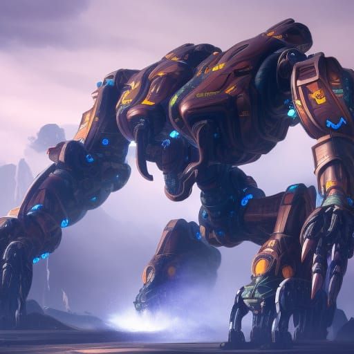 Detailed Mecha Matte Painting in Deep Color