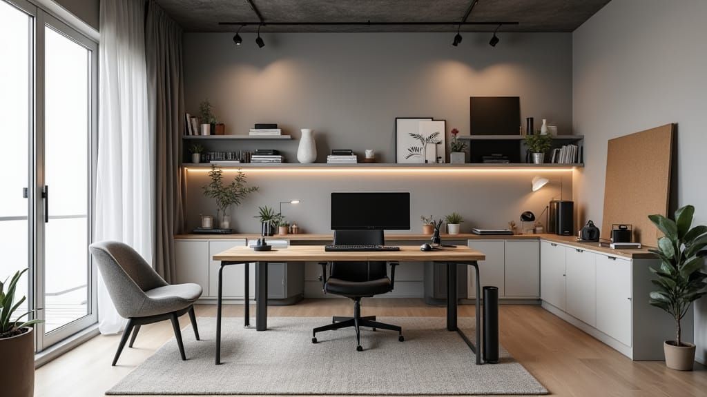 Modern Minimalist Home Office in Industrial Aesthetic